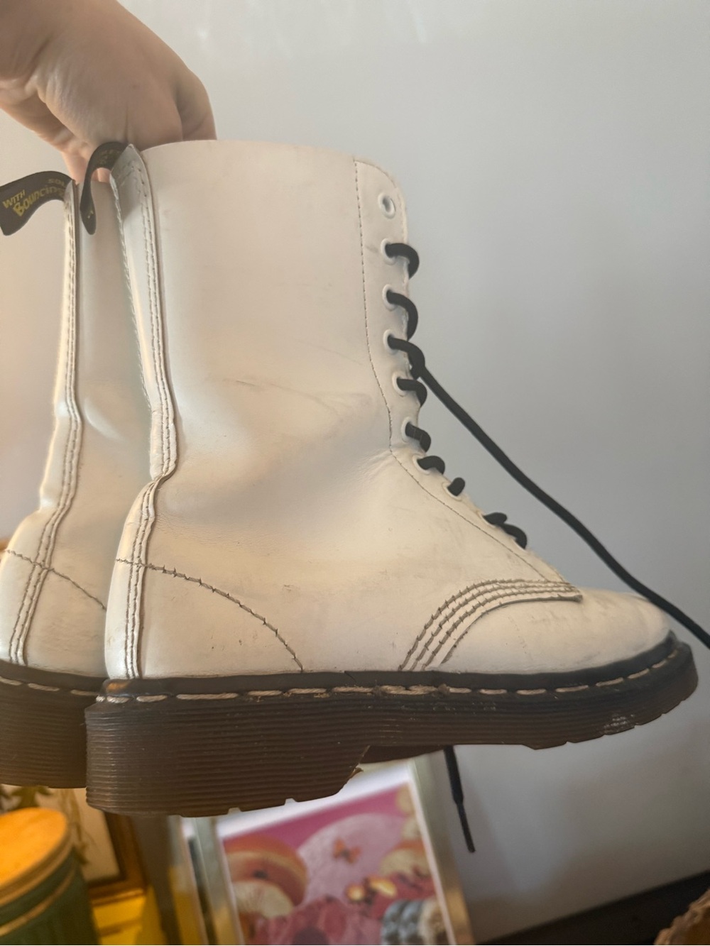 RARE White Doc Marten Dr. Martens White Leather Lace-Up Ankle Boots 10-eye